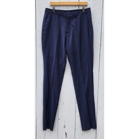 Bonobos Italian Navy Plaid WoolAthletic Fit Dress Pants Sz 33 x 37 Unhemmed